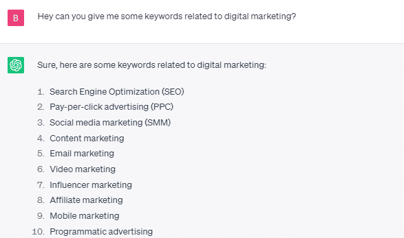 keyword ideas or suggestions CHATGPT