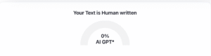 A scale showing that there is a 0% chance the content was written by a human.